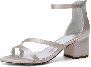 Women's Chunky Block Heel Sandals Strappy Open Toe Wedding Shoes for Bride Ankle Strap Prom Evening Pumps