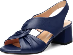 Womens Chunky Block Heels Sandals,Round Open Toe High Heeled Sandals,matte Slip On Ankle Strap Mid Sandals,leisure Dress Party Wedding Shoes 2 In