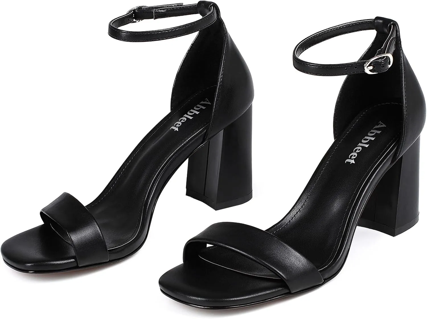 Women's Chunky Block Heels Square Open Toe Ankle Strap Heeled Sandals Pumps Shoes for Wedding Party Evening Dress