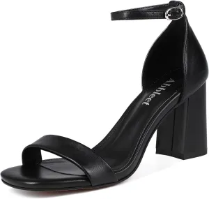 Women's Chunky Block Heels Square Open Toe Ankle Strap Heeled Sandals Pumps Shoes for Wedding Party Evening Dress