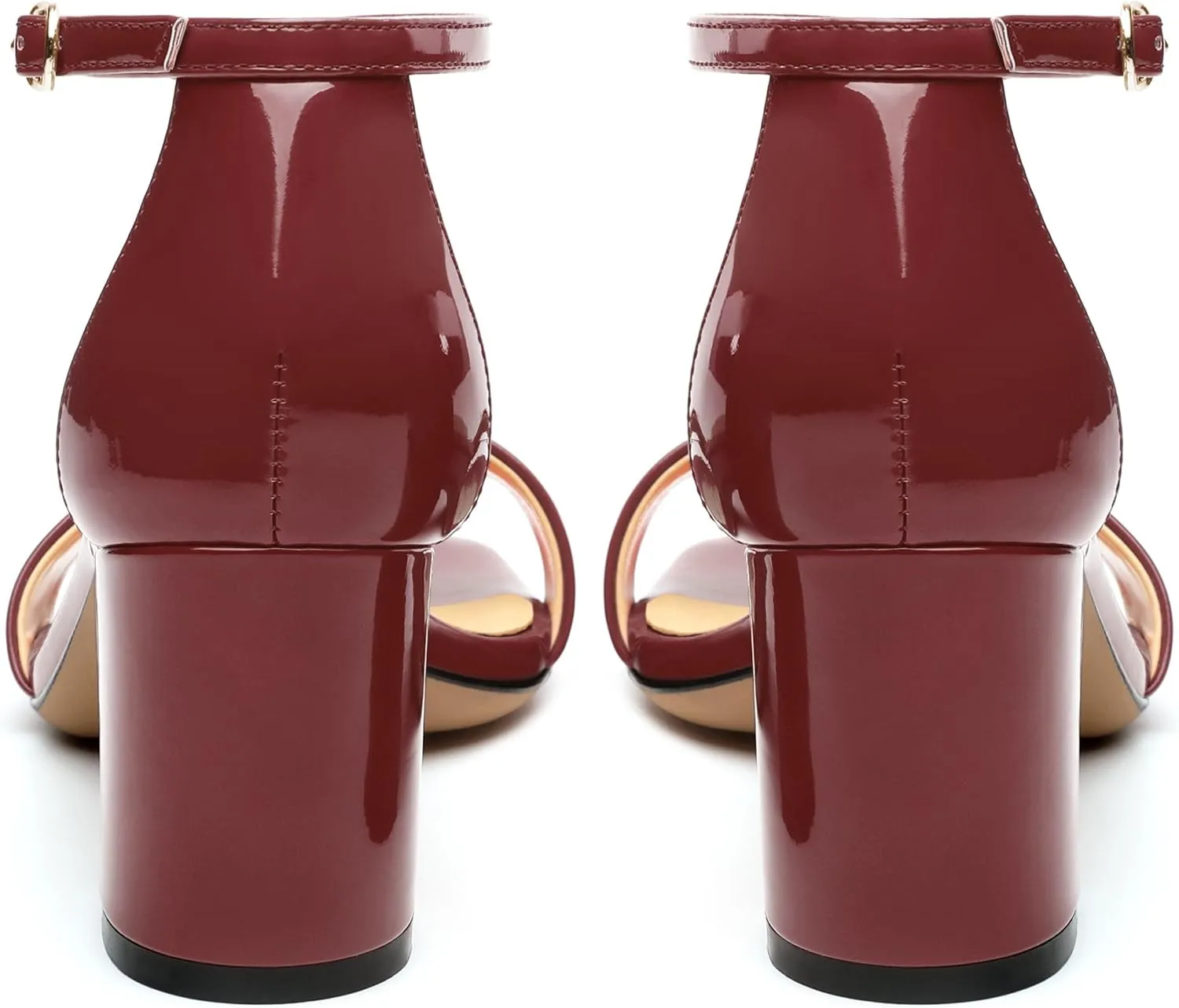 Women's Chunky Block Round Open Toe Ankle Heeled Sandals Strappy Patent Sandals leather lining Comfortable Wedding Party Dressy Low Shoes 2.5IN