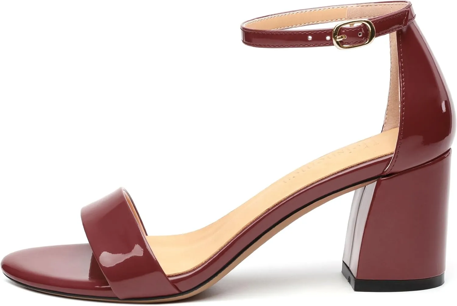 Women's Chunky Block Round Open Toe Ankle Heeled Sandals Strappy Patent Sandals leather lining Comfortable Wedding Party Dressy Low Shoes 2.5IN