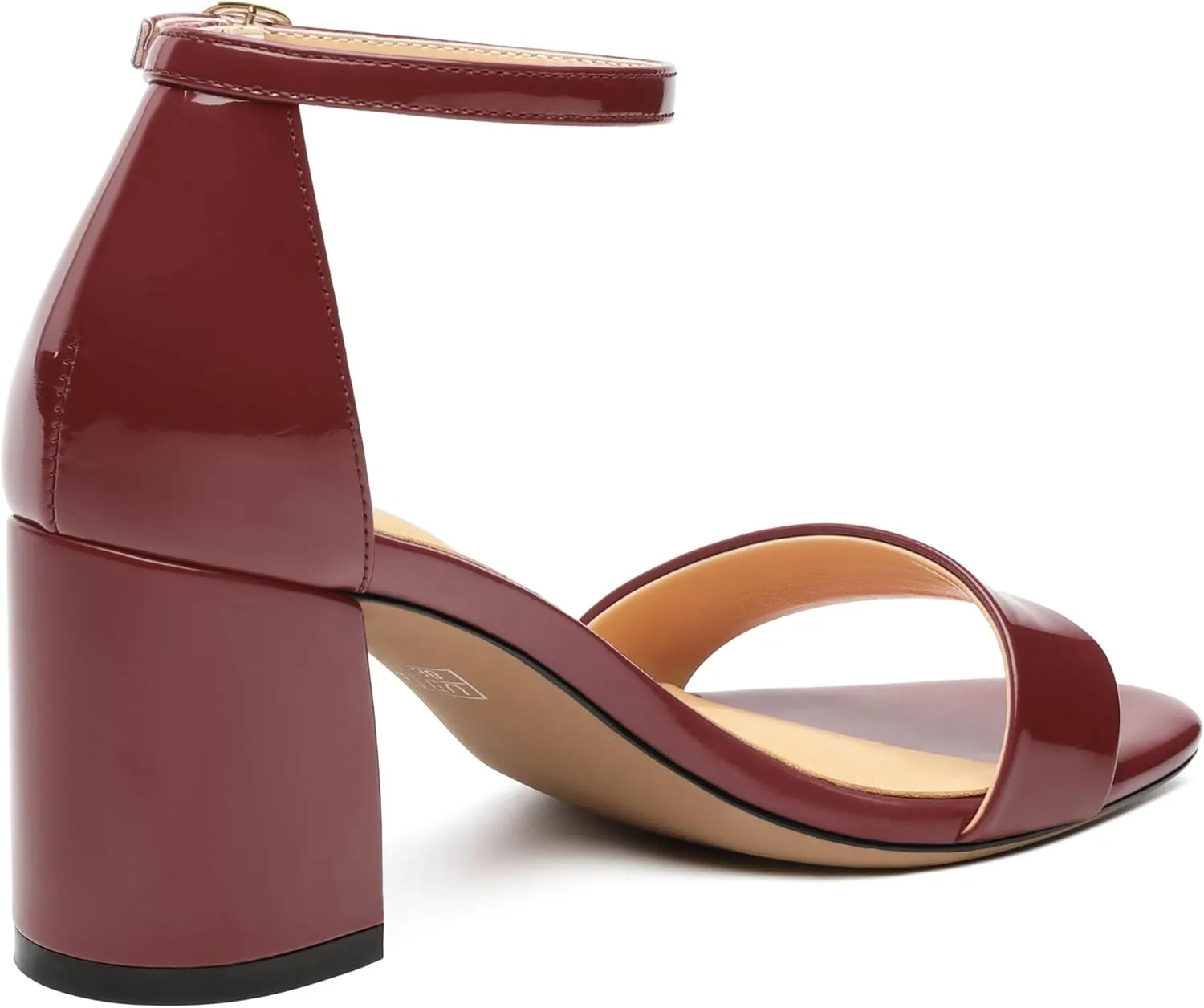 Women's Chunky Block Round Open Toe Ankle Heeled Sandals Strappy Patent Sandals leather lining Comfortable Wedding Party Dressy Low Shoes 2.5IN