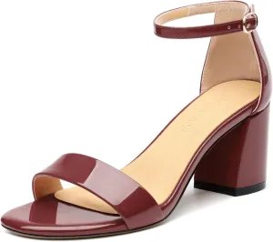Women's Chunky Block Round Open Toe Ankle Heeled Sandals Strappy Patent Sandals leather lining Comfortable Wedding Party Dressy Low Shoes 2.5IN