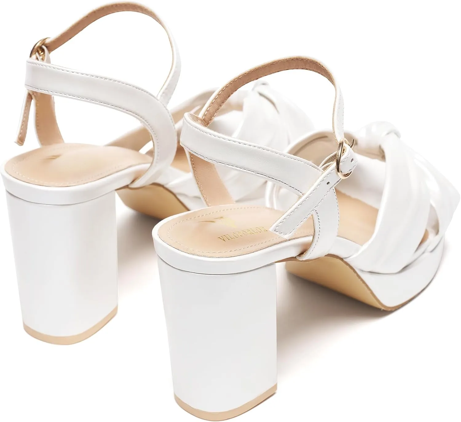 Women's Chunky Platform Heels with Adjustable Ankle Strap - Open Toe Bowknot Block Heel Strappy Sandals, Wedding Party Dressy Shoes Summer Sandals