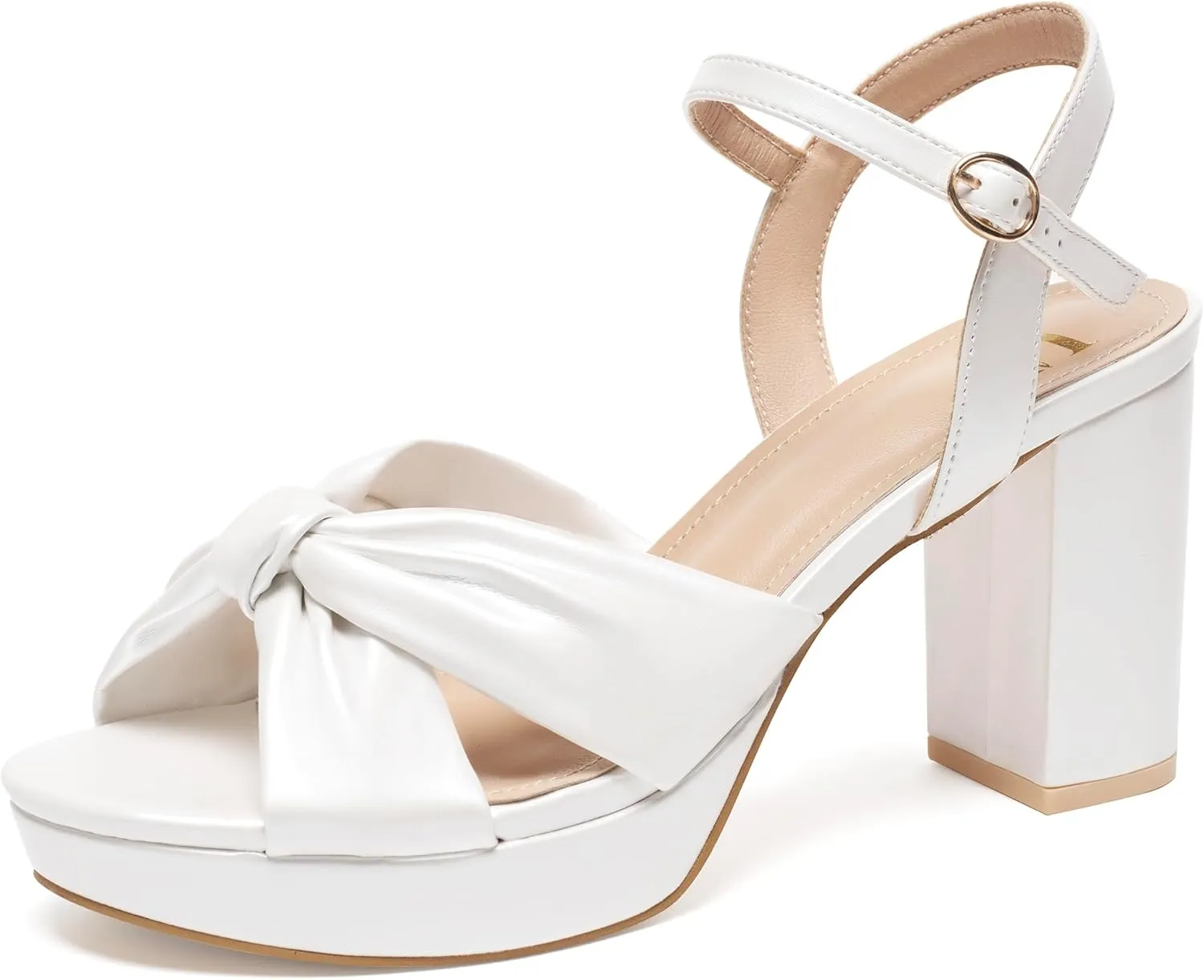Women's Chunky Platform Heels with Adjustable Ankle Strap - Open Toe Bowknot Block Heel Strappy Sandals, Wedding Party Dressy Shoes Summer Sandals