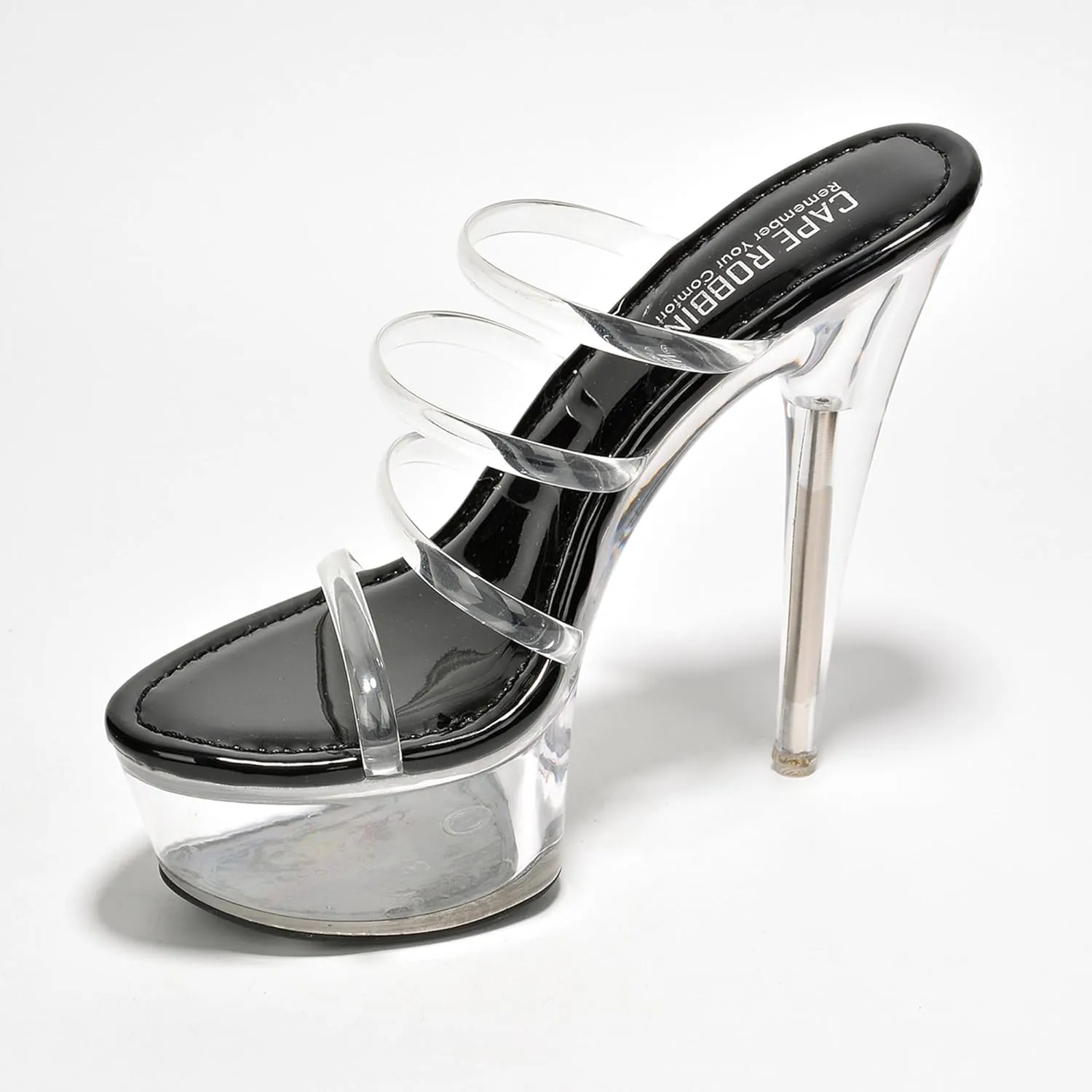 Women's Clear Strappy Stiletto Heels - Nude Platform Sandals with Ankle Strap | Pleaser (Kim)