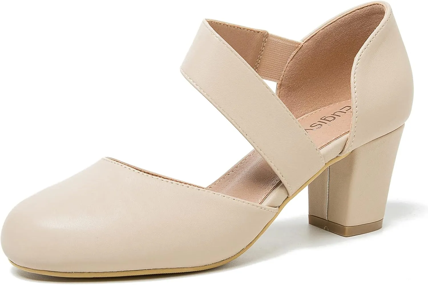 Women's Closed Round Toe Low Block Heels Pumps Crossed Strap D'Orsay Dress Wedding Bridal Party Office Shoes