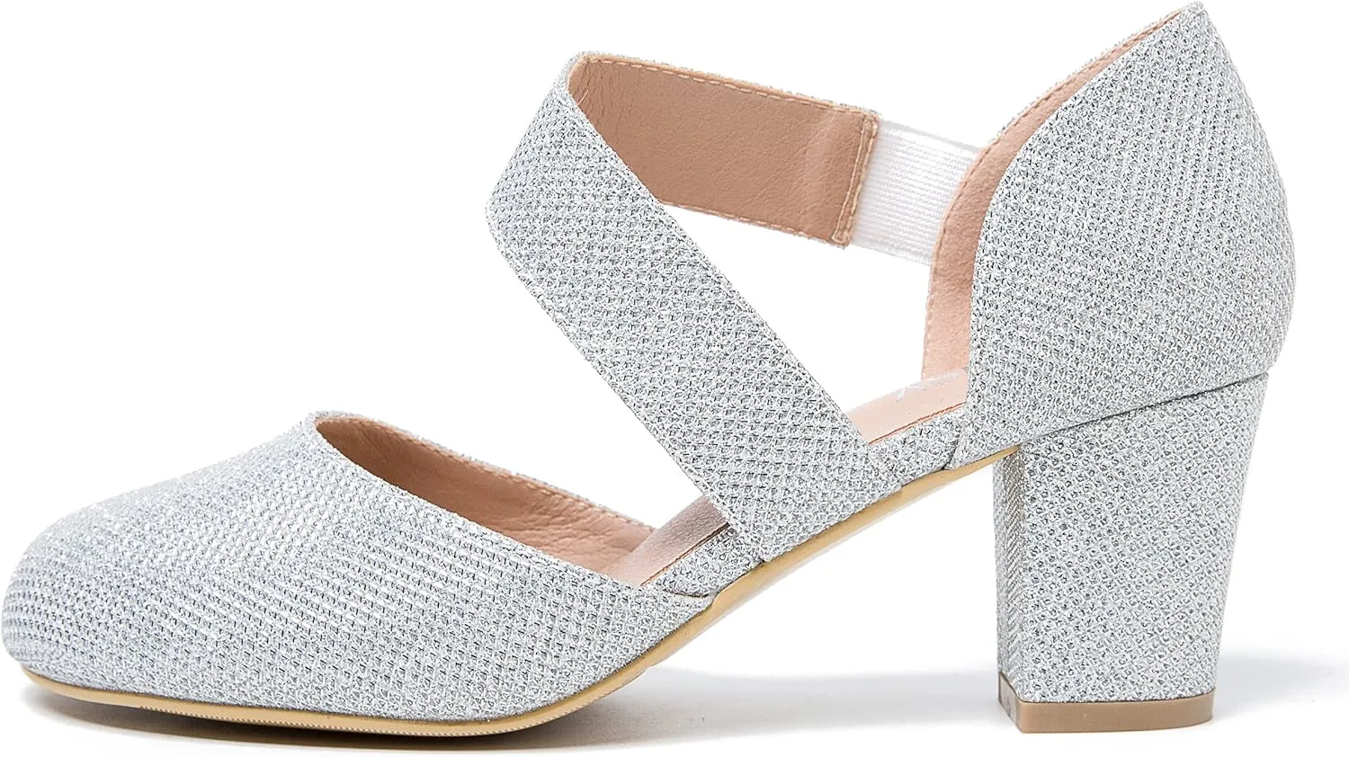 Women's Closed Round Toe Low Block Heels Pumps Crossed Strap D'Orsay Dress Wedding Bridal Party Office Shoes