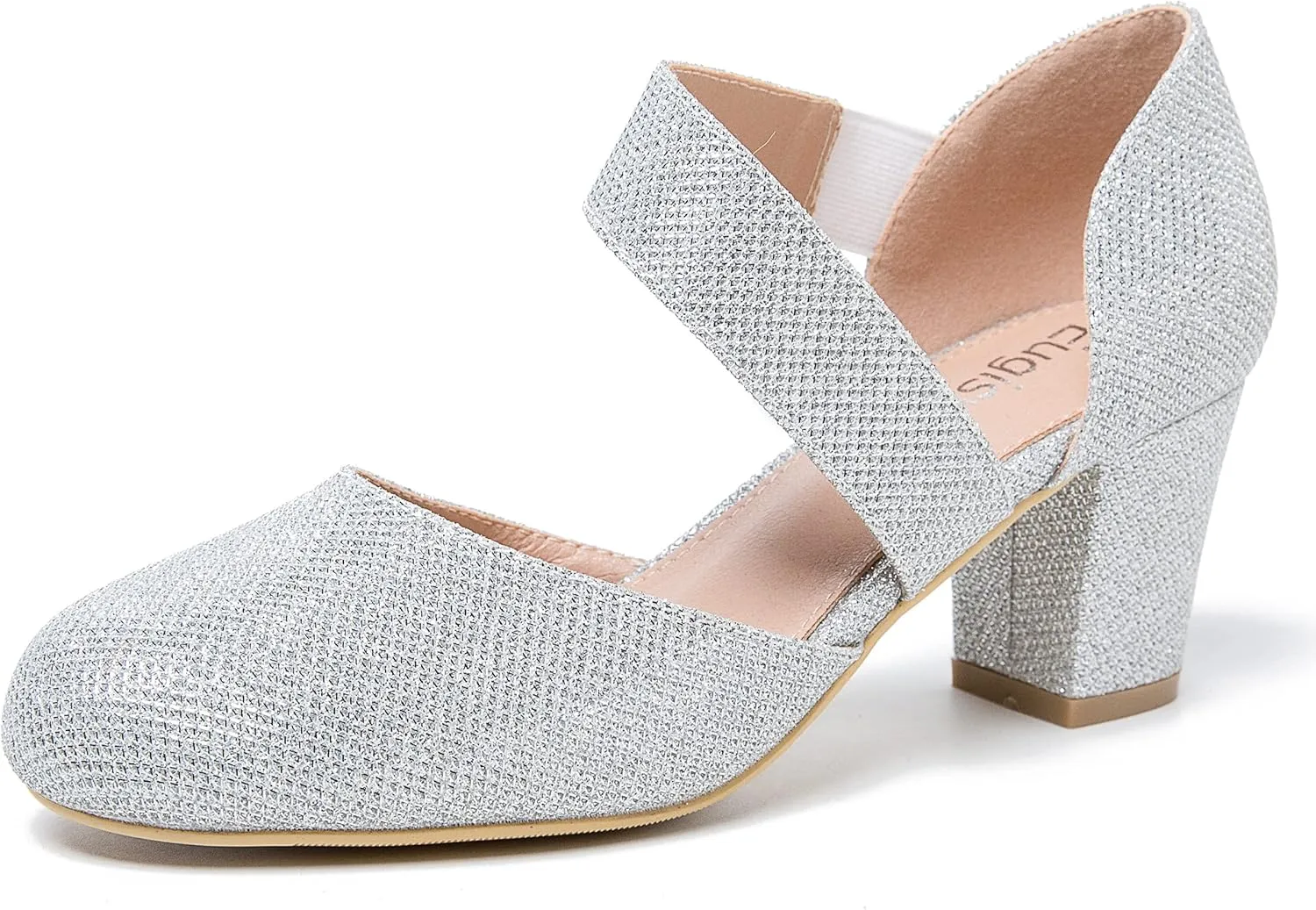 Women's Closed Round Toe Low Block Heels Pumps Crossed Strap D'Orsay Dress Wedding Bridal Party Office Shoes