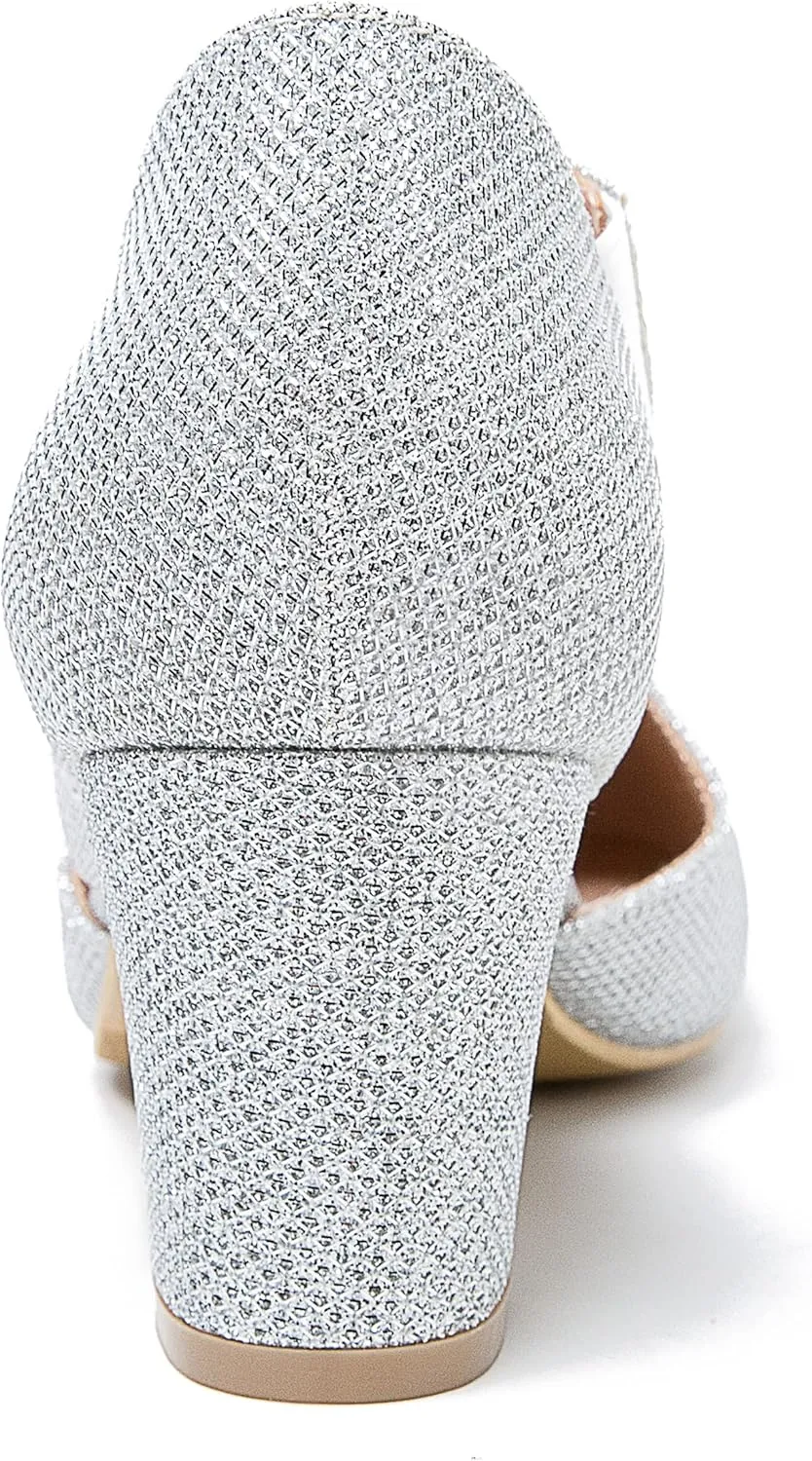 Women's Closed Round Toe Low Block Heels Pumps Crossed Strap D'Orsay Dress Wedding Bridal Party Office Shoes