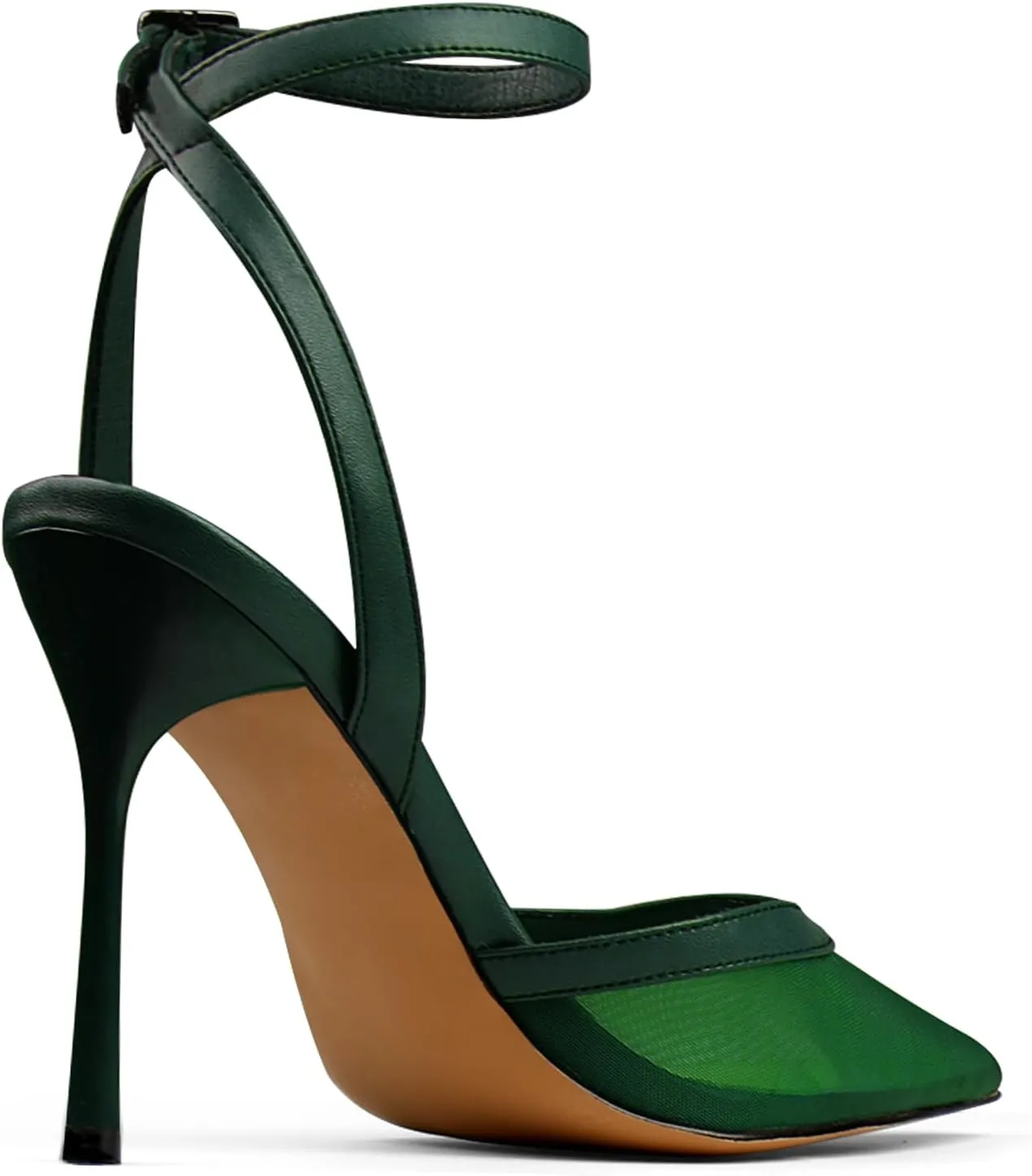 Women's Closed Toe Heeled Sandals Ankle Buckle Strap Mesh Shoes Funky Cowhide Pointed Dresses