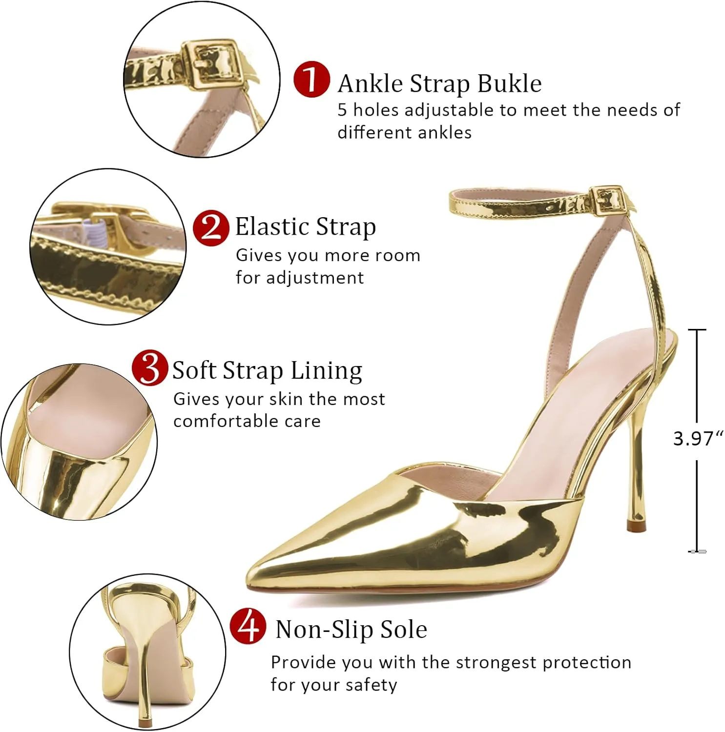 Women's Closed Toe Heeled Sandals Ankle Buckle Strap Mesh Shoes Funky Cowhide Pointed Dresses