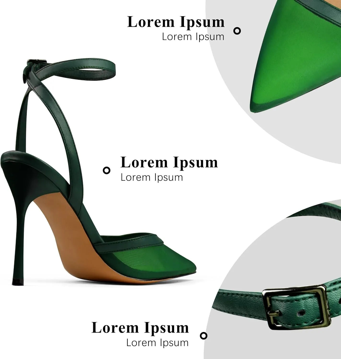 Women's Closed Toe Heeled Sandals Ankle Buckle Strap Mesh Shoes Funky Cowhide Pointed Dresses