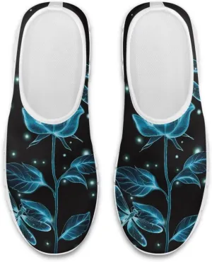 Women's Comfortable Sneakers Colorful Florals Low Top Casual Shoes Lightweight Popular No Laces Slip On Breathable Mesh Shoes for Party Size 5.5-11.5 White Sole