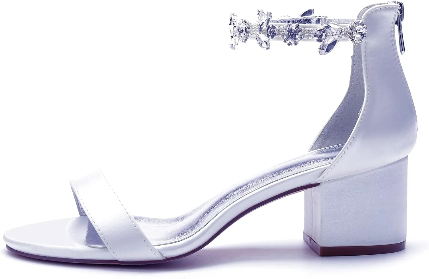 Women's Crystal Block Heels Satin Wedding Shoes for Bride Low Heels Comfortable Bridal Shoes White Heels Chunky Formal Evening Party Prom Sandals Pumps
