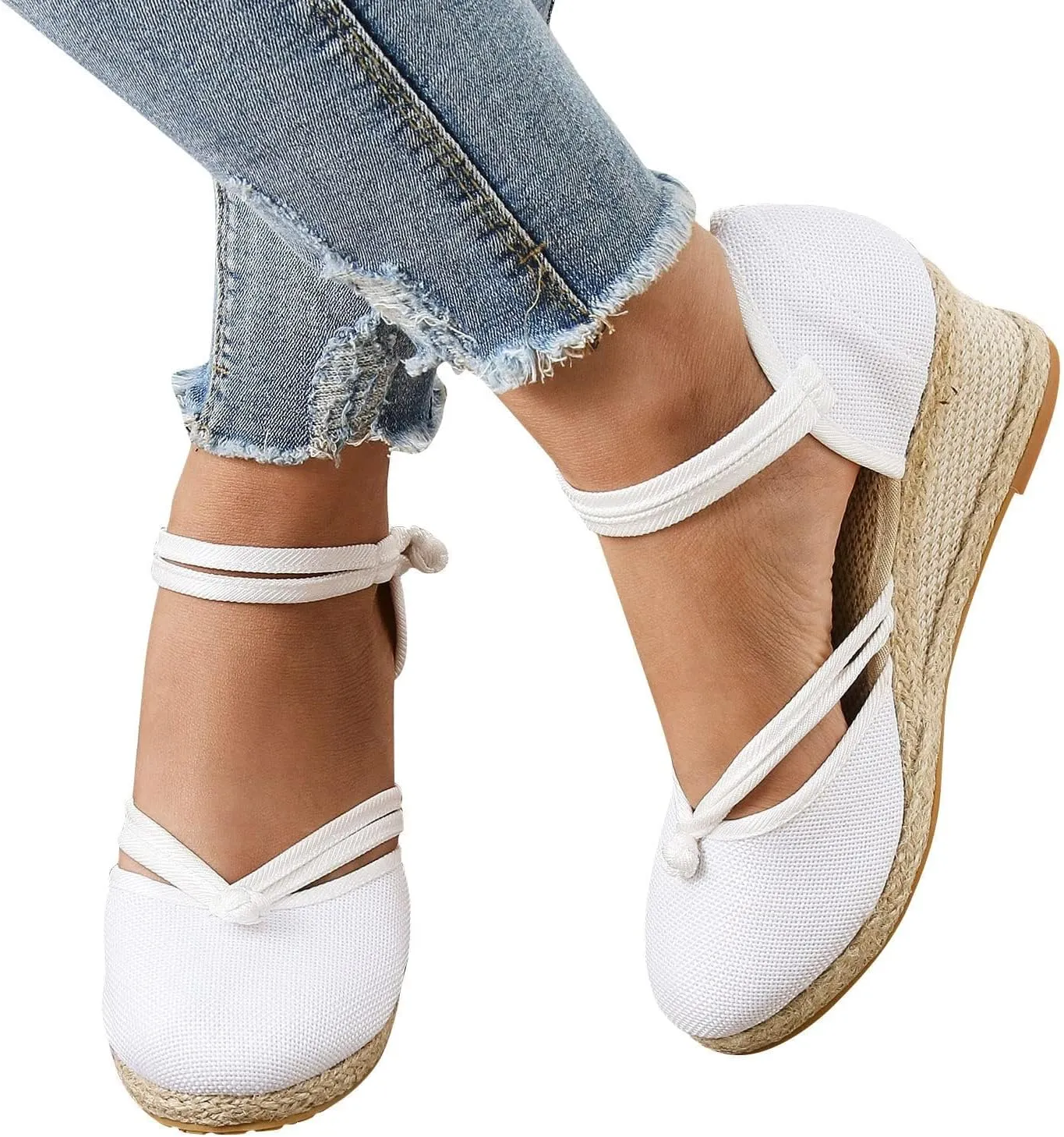 Women's Espadrilles Closed Toe Wedges Heels Sandals 2025 Women's Ankle Strap Closed Toe Dress Sandals Espadrilles Low Heel Canvas Dressy Summer Platform Wedge Casual Shoes