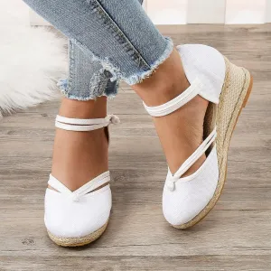 Women's Espadrilles Closed Toe Wedges Heels Sandals 2025 Women's Ankle Strap Closed Toe Dress Sandals Espadrilles Low Heel Canvas Dressy Summer Platform Wedge Casual Shoes