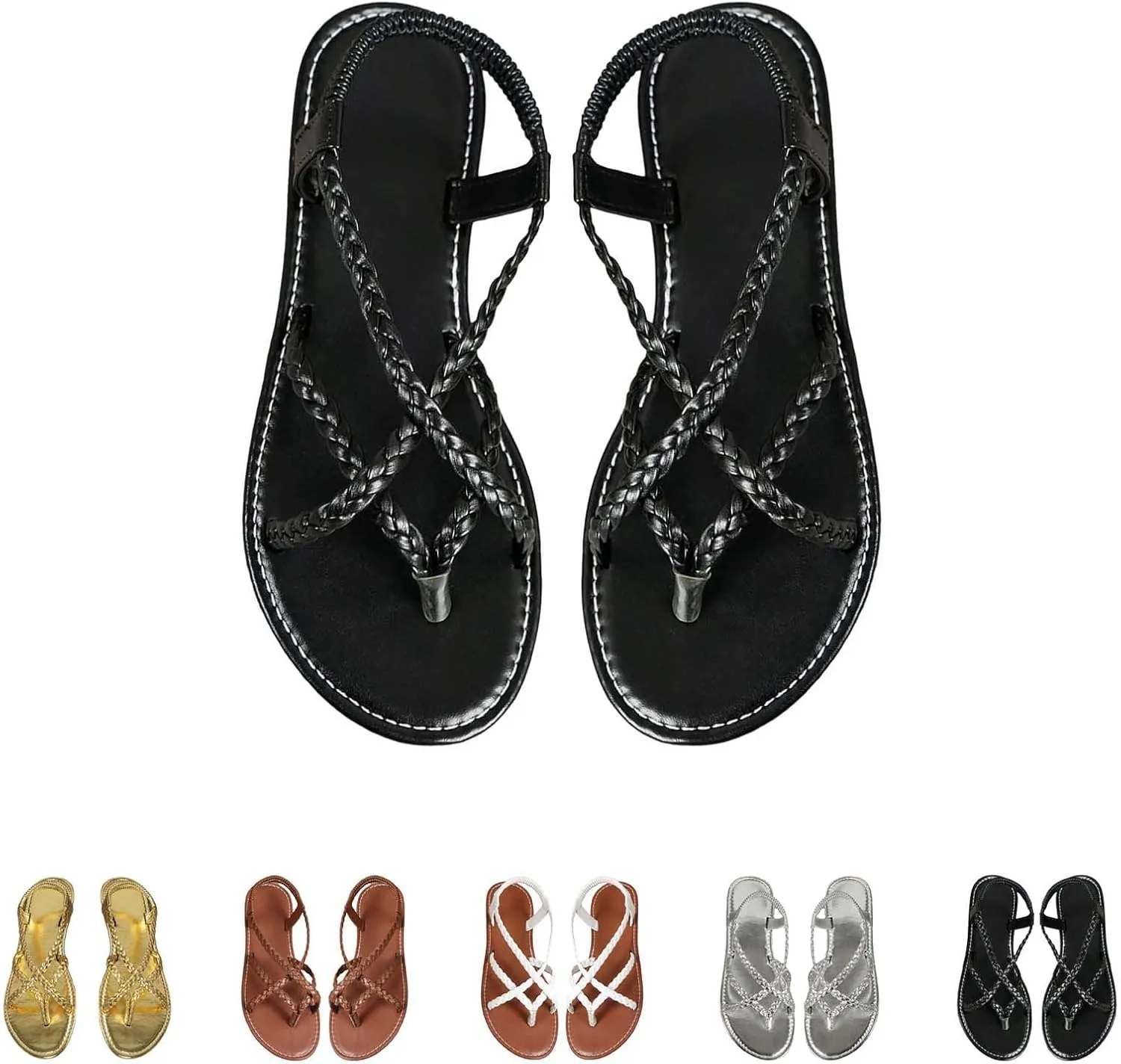 Womens Flat Sandals Strappy Thong Sandals Casual Elastic Strap Flip Flops Slingback Beach Flip Flops