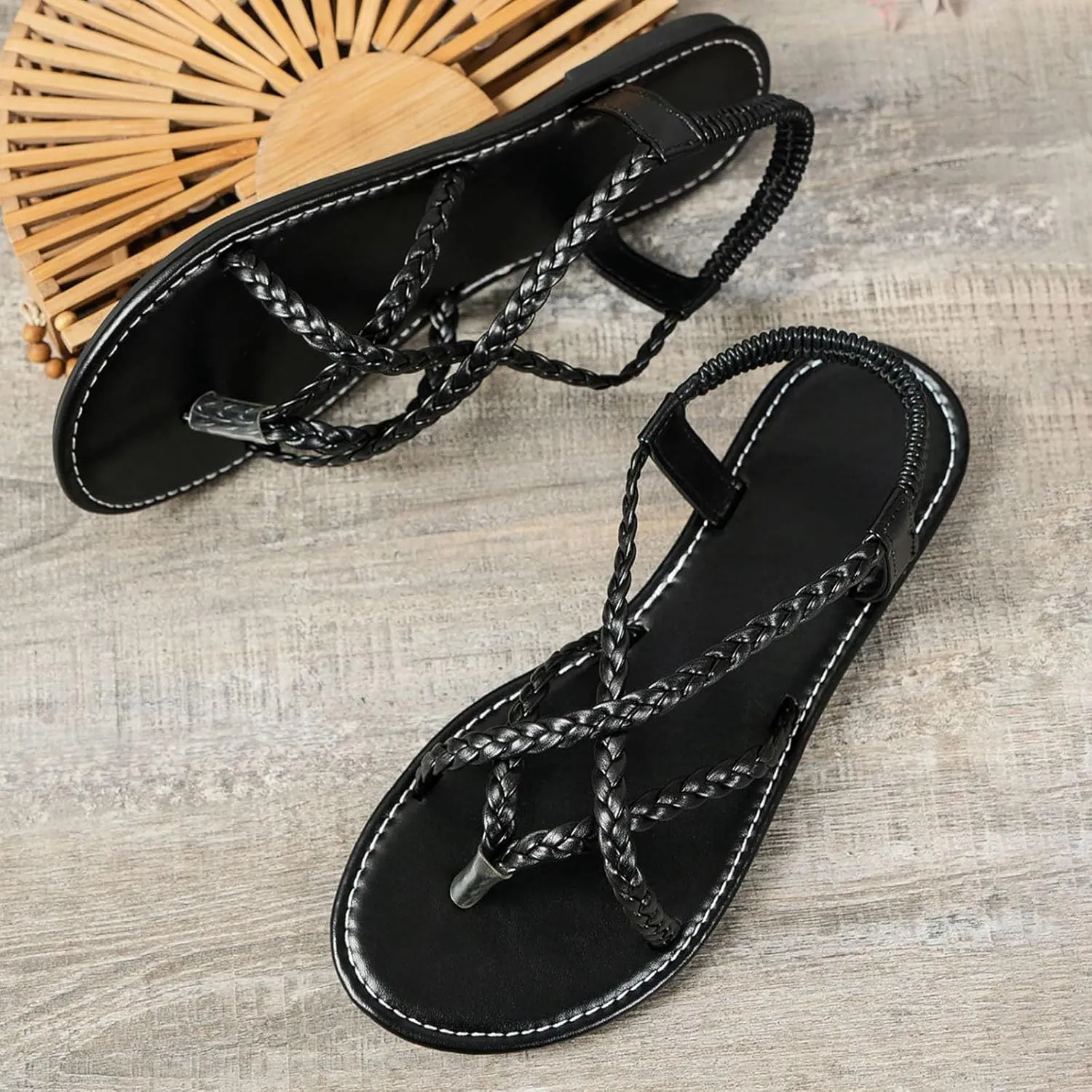Womens Flat Sandals Strappy Thong Sandals Casual Elastic Strap Flip Flops Slingback Beach Flip Flops