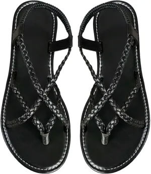 Womens Flat Sandals Strappy Thong Sandals Casual Elastic Strap Flip Flops Slingback Beach Flip Flops