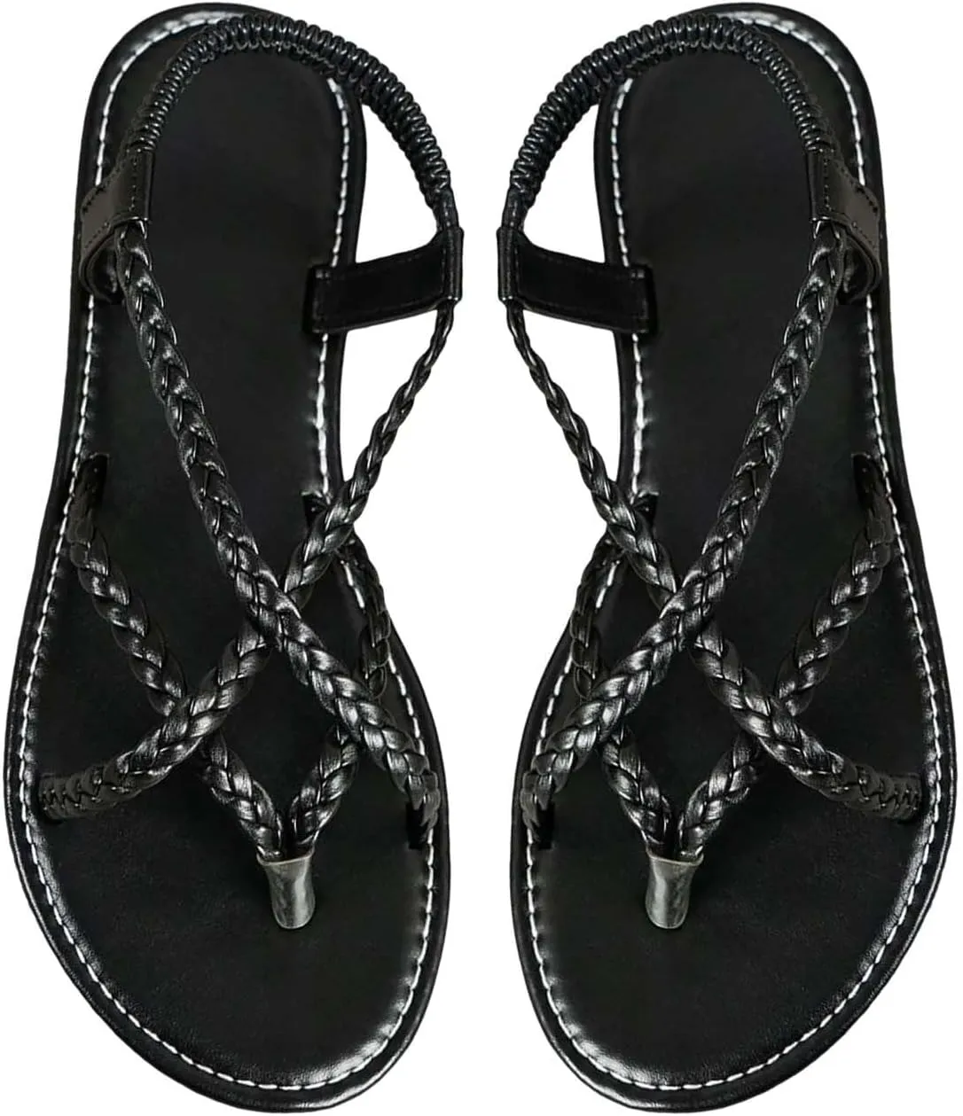 Womens Flat Sandals Strappy Thong Sandals Casual Elastic Strap Flip Flops Slingback Beach Flip Flops