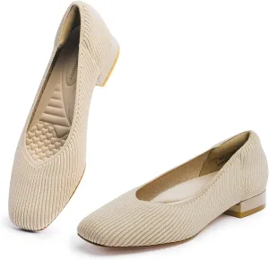 Women's Flats with Arch Support, Square Toe Ballet Flats, Comfortable Slip On Knit Dress Shoe, Anti-Loose Shoe Band Included 6-11