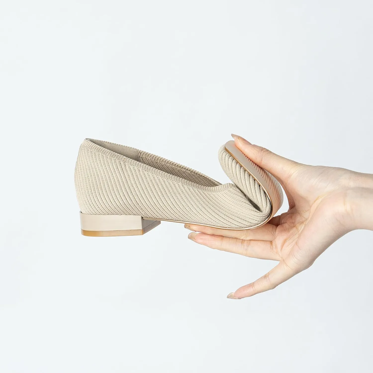 Women's Flats with Arch Support, Square Toe Ballet Flats, Comfortable Slip On Knit Dress Shoe, Anti-Loose Shoe Band Included 6-11