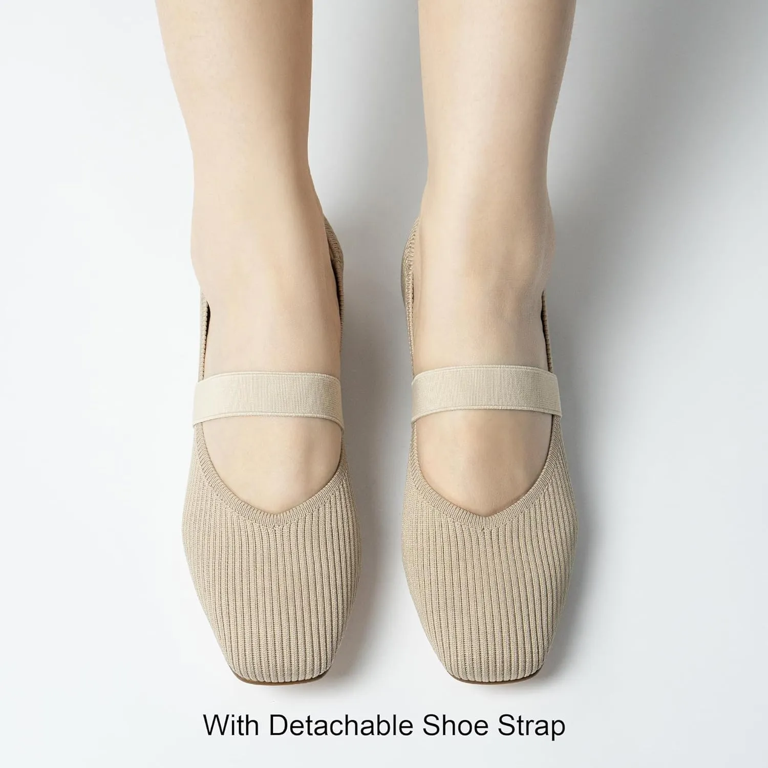 Women's Flats with Arch Support, Square Toe Ballet Flats, Comfortable Slip On Knit Dress Shoe, Anti-Loose Shoe Band Included 6-11
