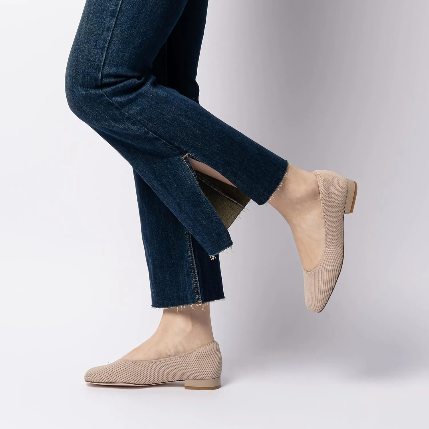 Women's Flats with Arch Support, Square Toe Ballet Flats, Comfortable Slip On Knit Dress Shoe, Anti-Loose Shoe Band Included 6-11