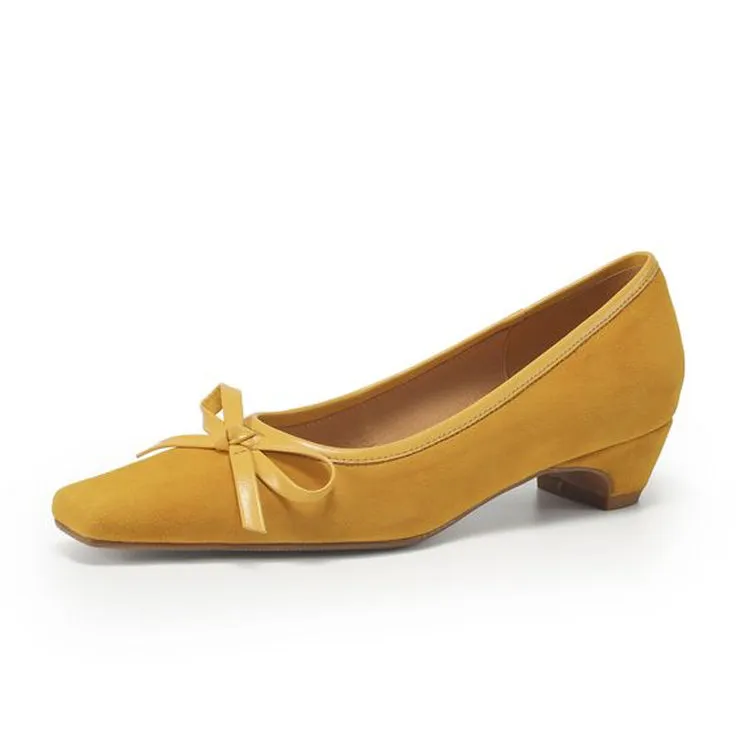Women's Handmade Bow Detail Suede Heeled Pumps Y2724