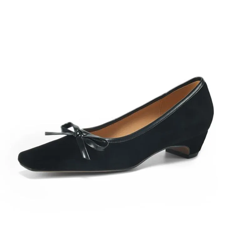 Women's Handmade Bow Detail Suede Heeled Pumps Y2724