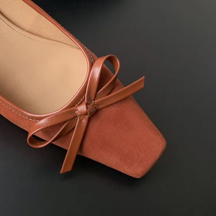 Women's Handmade Bow Detail Suede Heeled Pumps Y2724