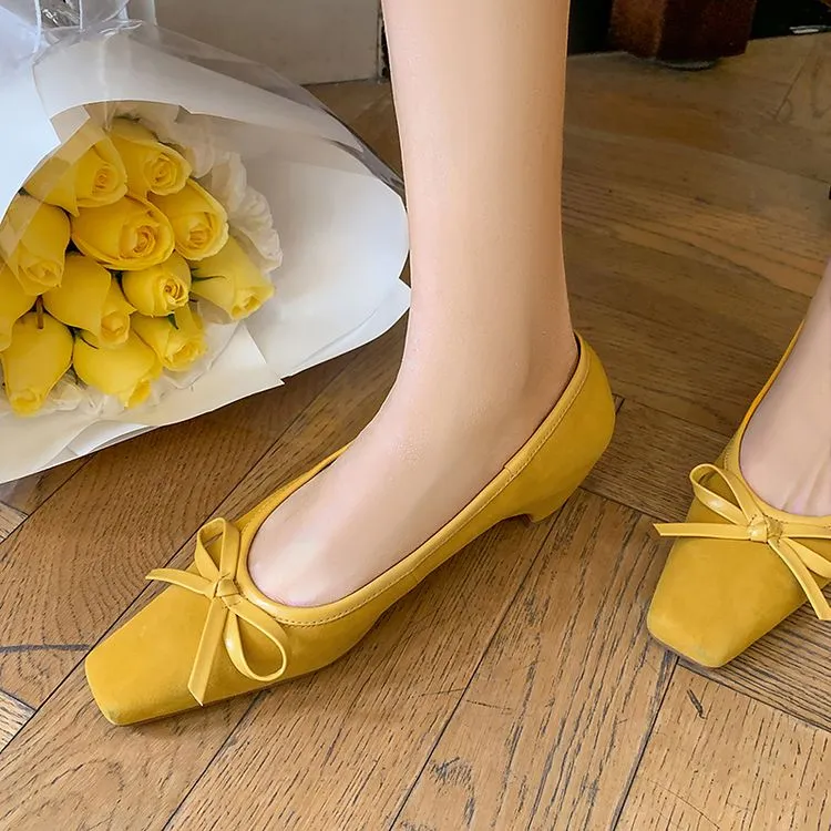 Women's Handmade Bow Detail Suede Heeled Pumps Y2724