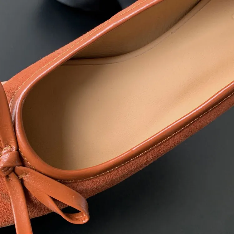 Women's Handmade Bow Detail Suede Heeled Pumps Y2724