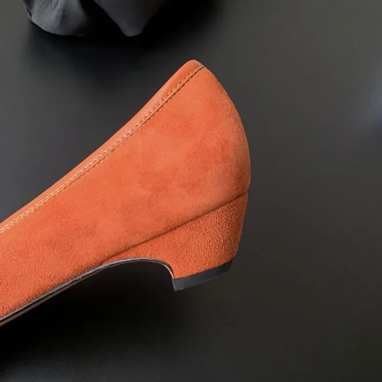 Women's Handmade Bow Detail Suede Heeled Pumps Y2724