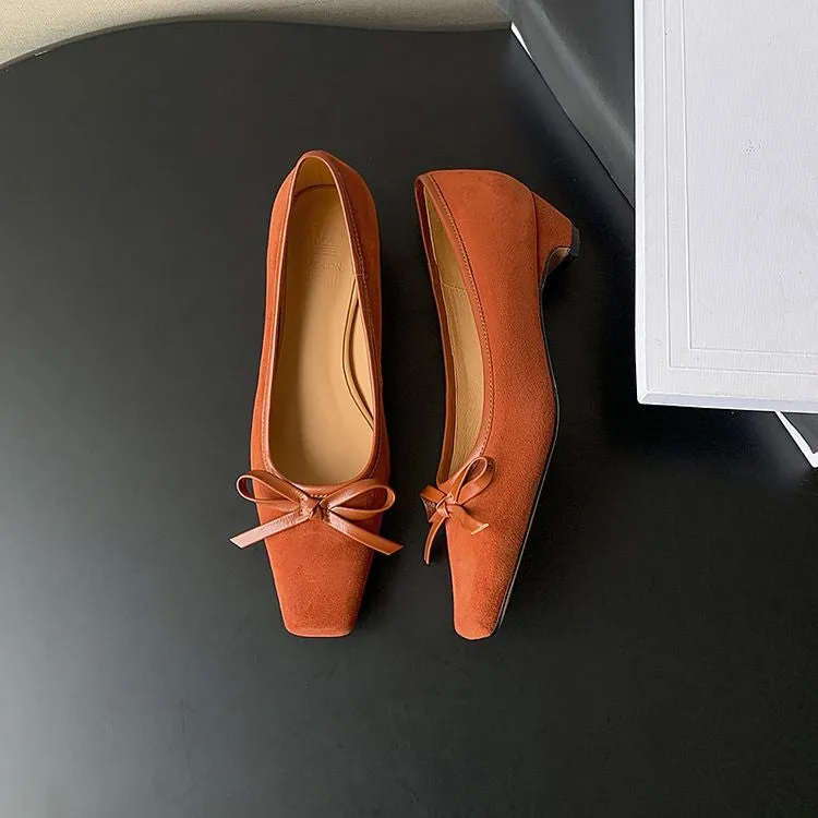 Women's Handmade Bow Detail Suede Heeled Pumps Y2724
