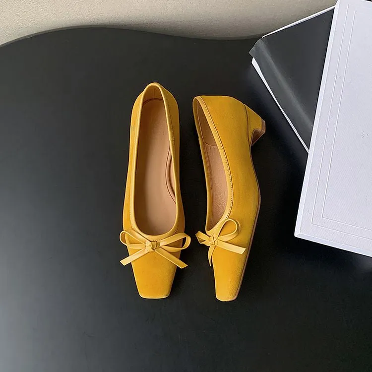 Women's Handmade Bow Detail Suede Heeled Pumps Y2724