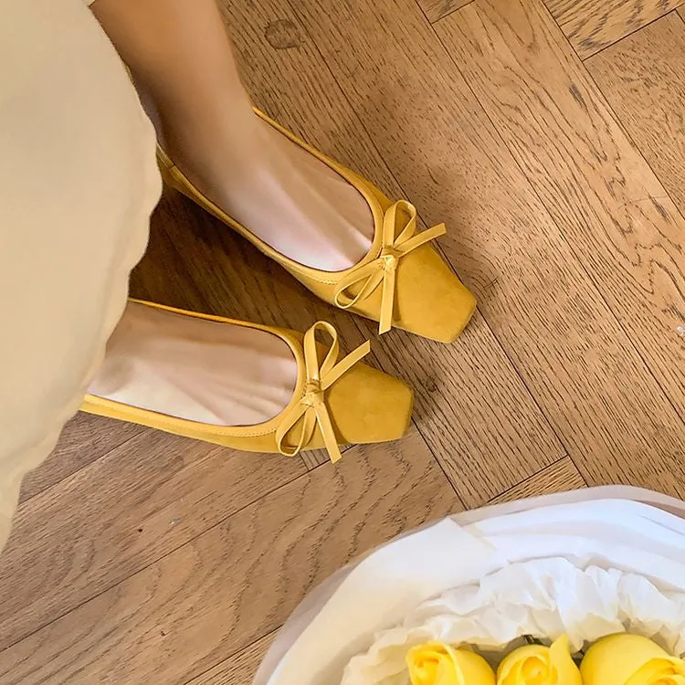 Women's Handmade Bow Detail Suede Heeled Pumps Y2724
