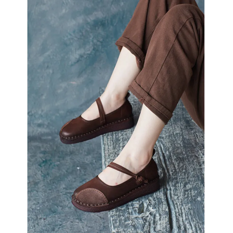 Women's Handmade Leather Patchwork Durable Daily Mary Jane Shoes