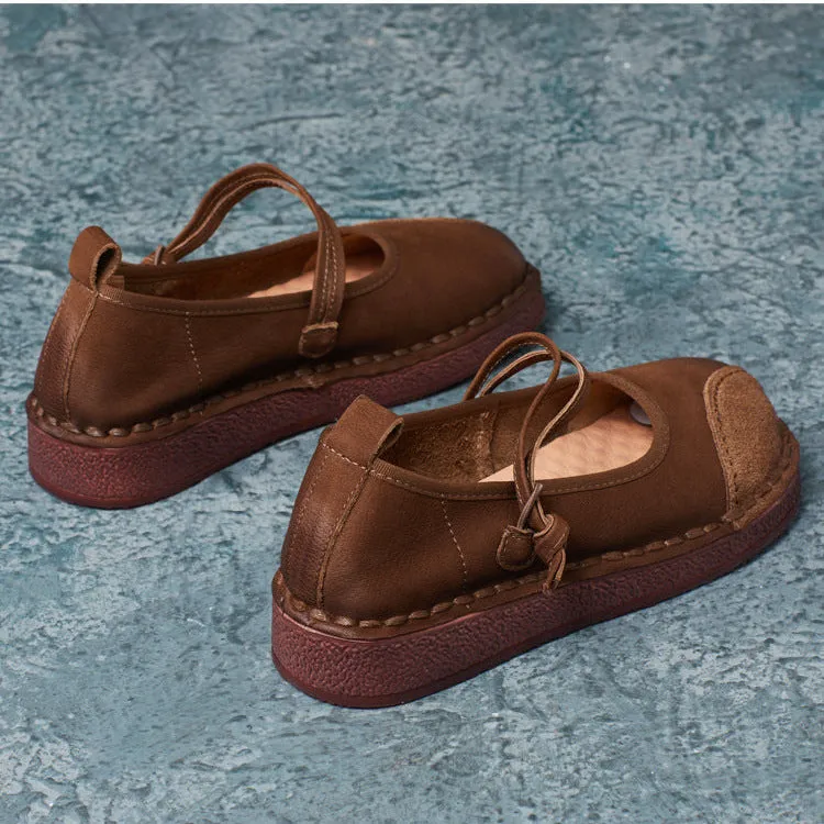 Women's Handmade Leather Patchwork Durable Daily Mary Jane Shoes
