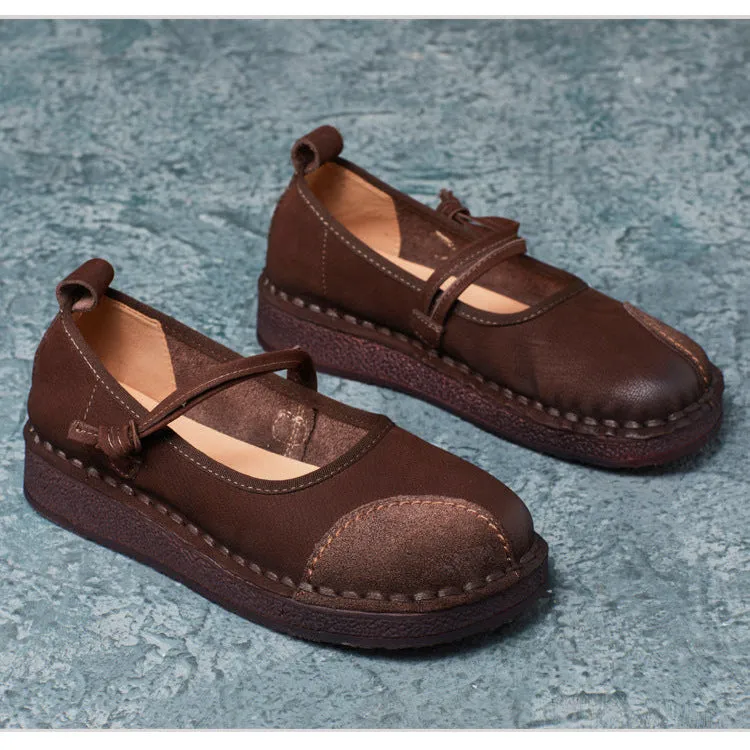 Women's Handmade Leather Patchwork Durable Daily Mary Jane Shoes