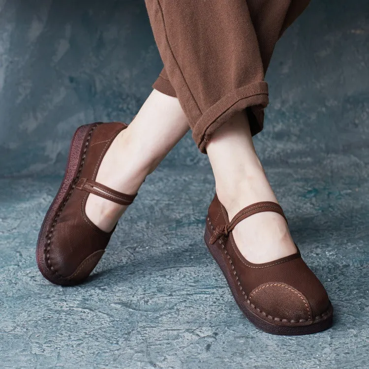 Women's Handmade Leather Patchwork Durable Daily Mary Jane Shoes