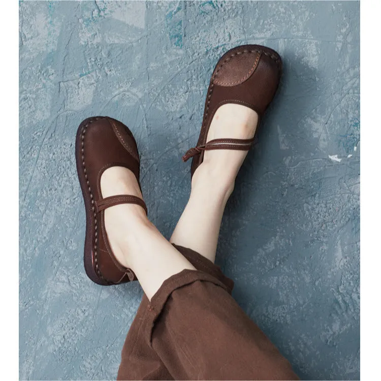 Women's Handmade Leather Patchwork Durable Daily Mary Jane Shoes