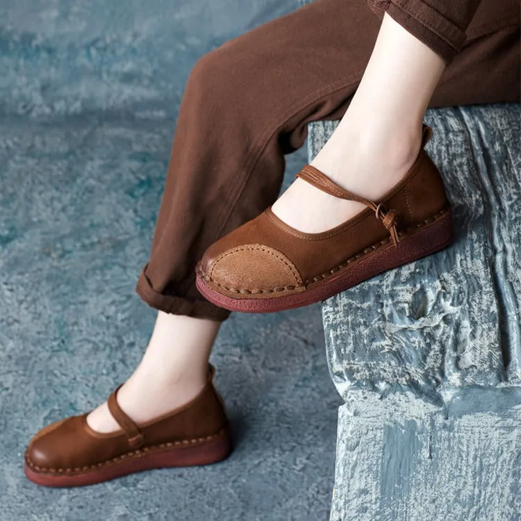 Women's Handmade Leather Patchwork Durable Daily Mary Jane Shoes