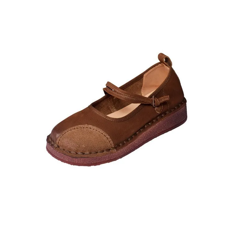 Women's Handmade Leather Patchwork Durable Daily Mary Jane Shoes