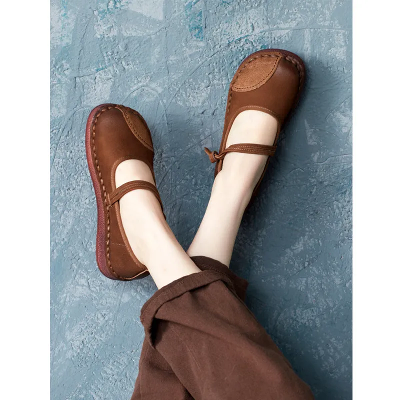 Women's Handmade Leather Patchwork Durable Daily Mary Jane Shoes