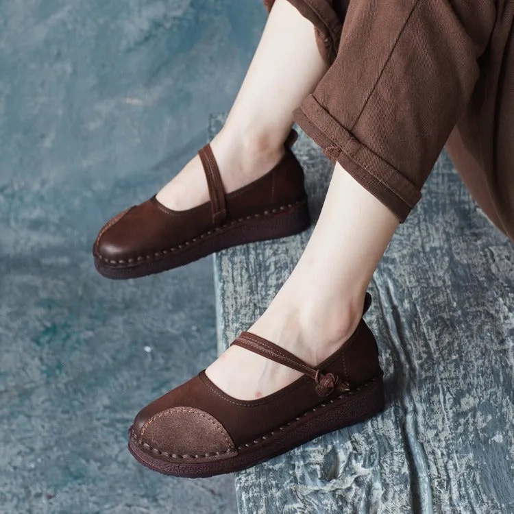 Women's Handmade Leather Patchwork Durable Daily Mary Jane Shoes