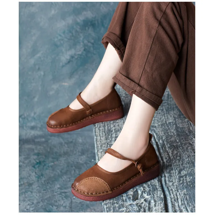 Women's Handmade Leather Patchwork Durable Daily Mary Jane Shoes