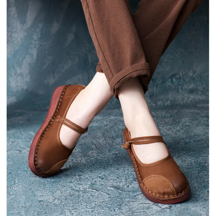 Women's Handmade Leather Patchwork Durable Daily Mary Jane Shoes